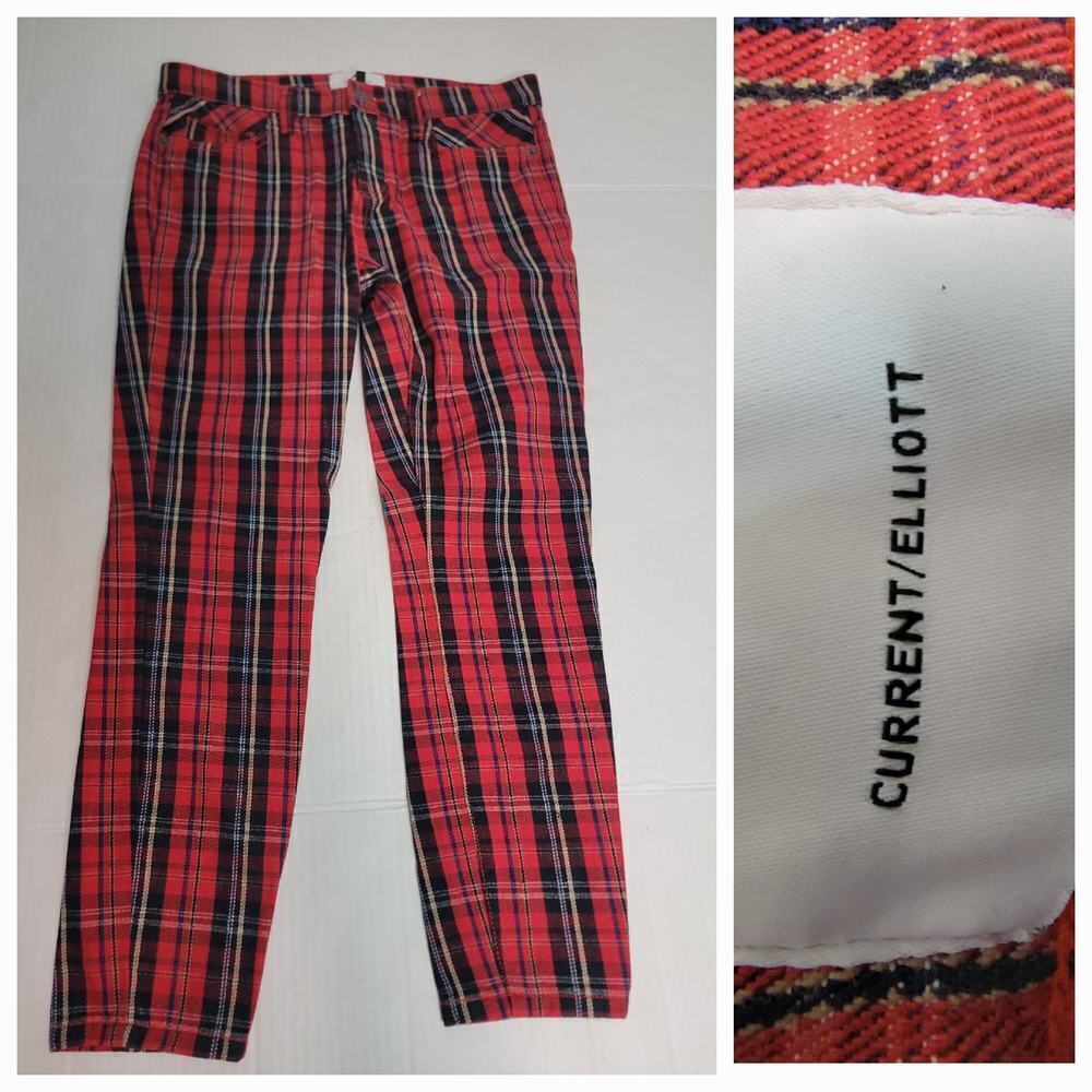 Current Womens Size 28 Elliott The Stiletto Red Tartan Plaid Party Skinny Jeans